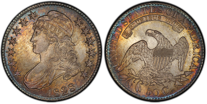 1828 Capped Bust Half Dollar. O-116.  Square Base 2, Small 8s, Large Letters.  MS-66 (PCGS).